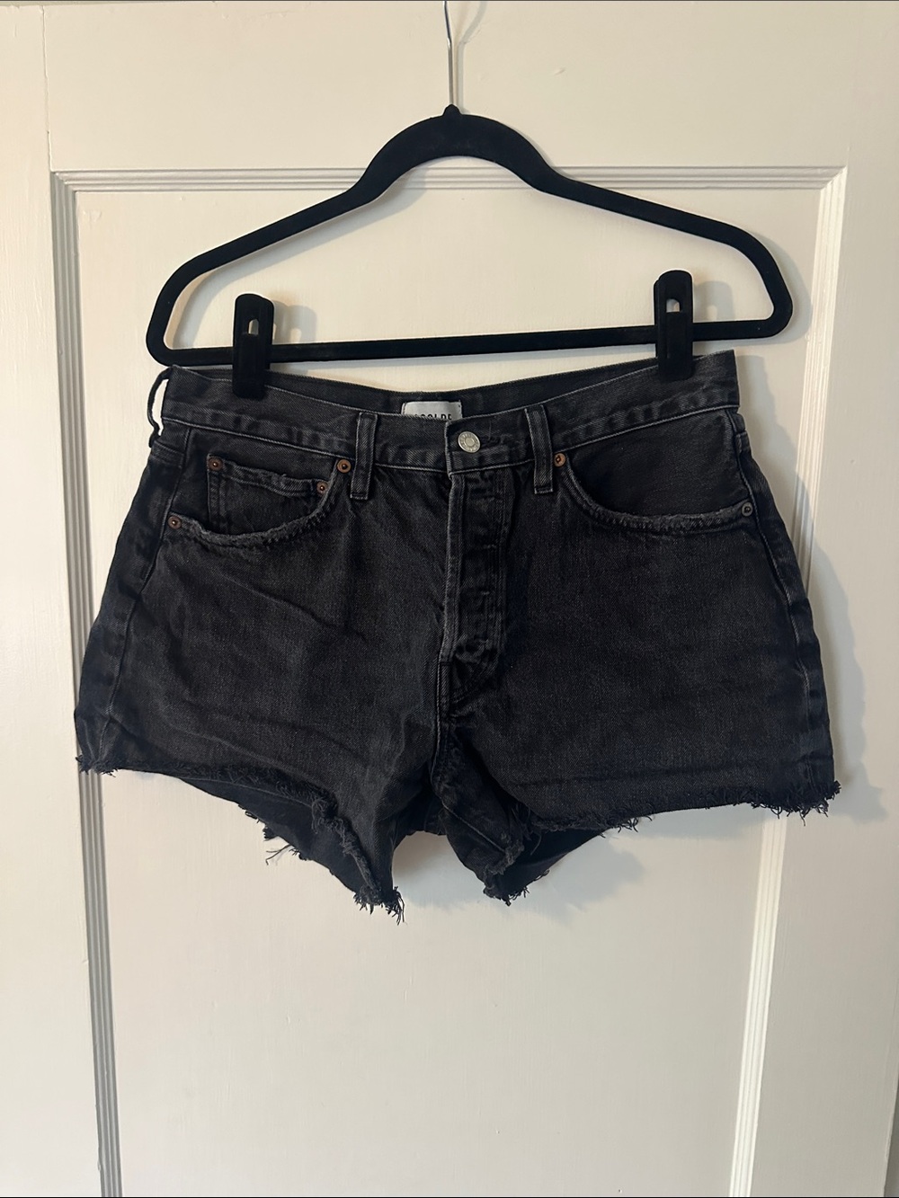 Agolde Black High-Rise Cutoff Denim Shorts